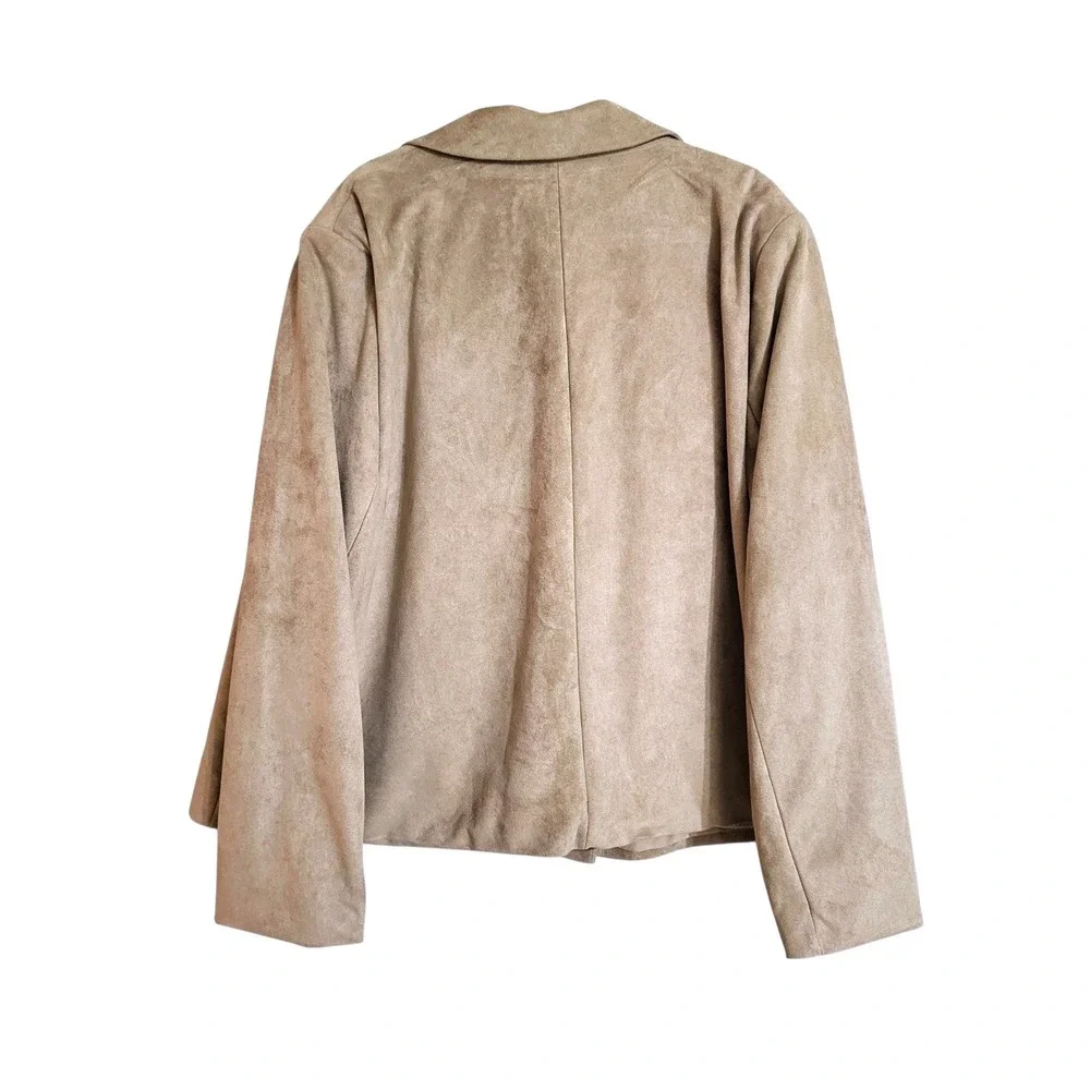 Womens Plus 24 NEW Faux Suede Double Breasted Blazer Stone Tan Relaxed Boohoo